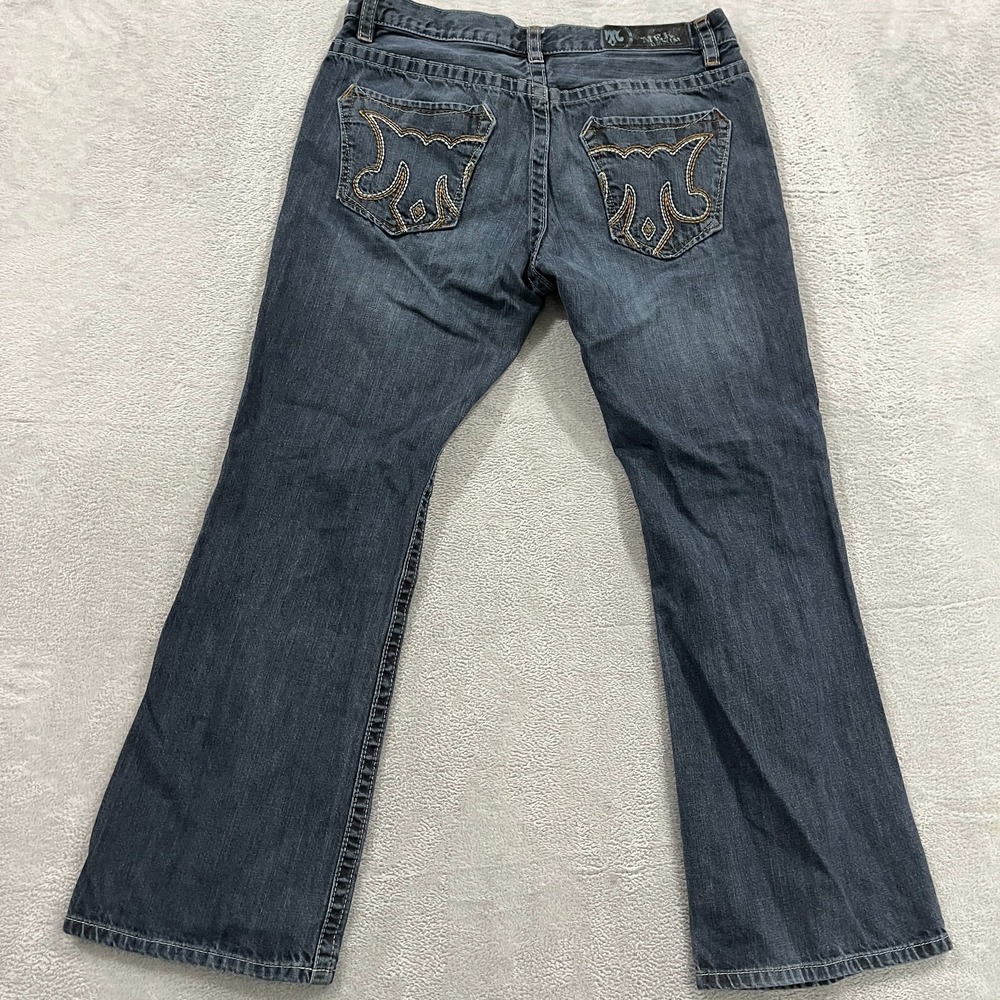 Mek Denim USA Jeans Men 35x31* Branner Bootcut Straight Embroidered Button‎ Fly